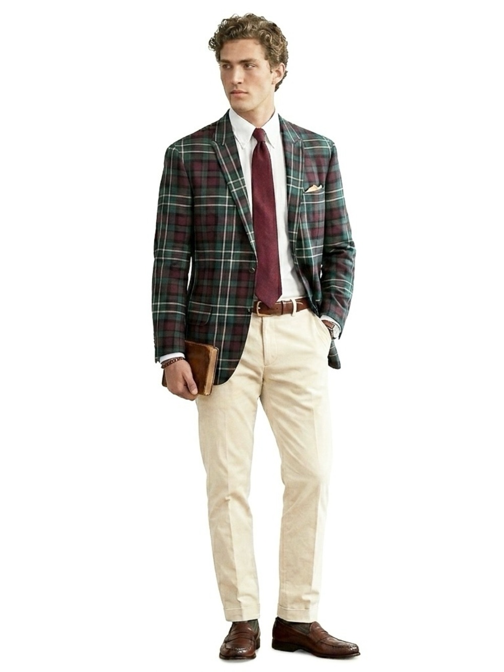 NWT OOBE Brand Green and Red ‘Peak Lapel Plaid Blazer’ in “Ivy Plaid”, Size 48R